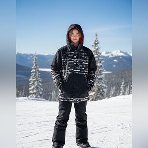 Burton Youth Dryride Snowboard Ski Jacket M 10/12 Black White Abstract A7